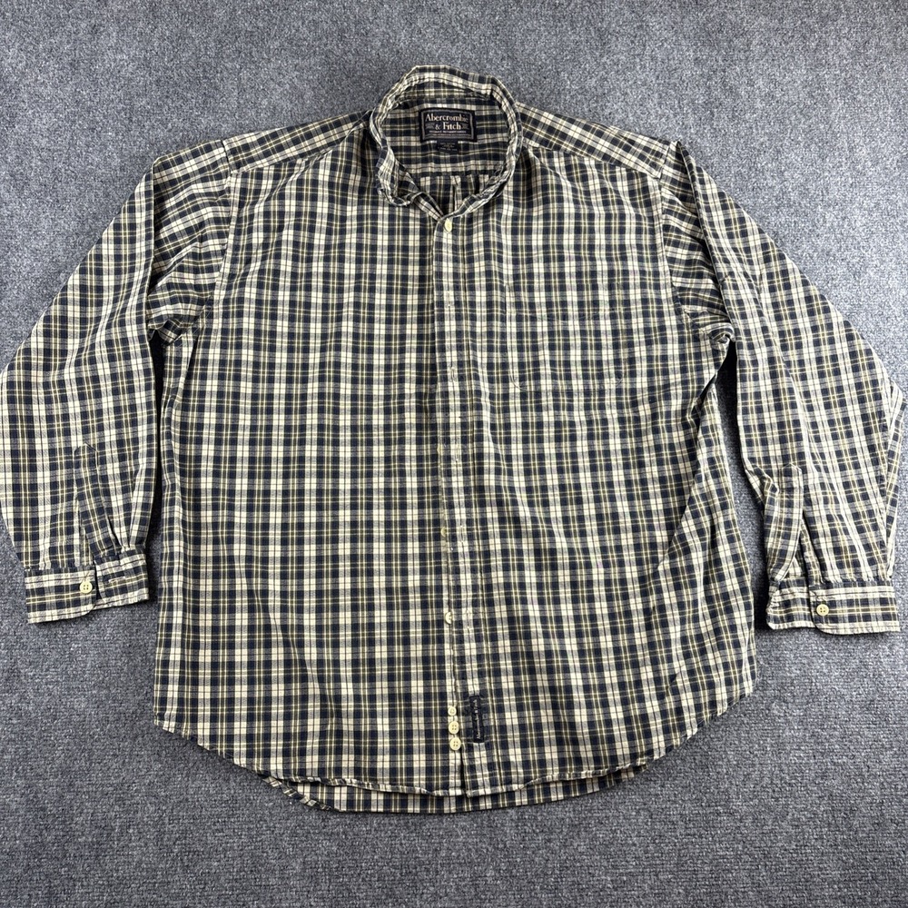 Vintage Y2K Abercrombie & Fitch Plaid Button Down Shirt Heavyweight Navy Olive L